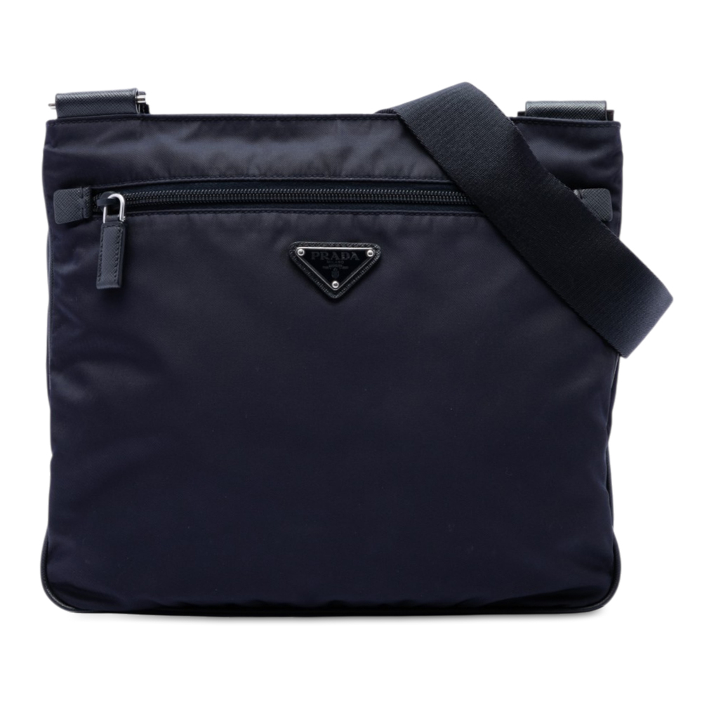 Pre-Loved Prada Saffiano Trimmed Tessuto Zip Top Crossbody